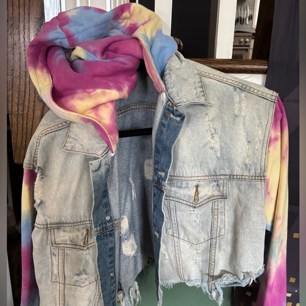 Dance and Marble Women’s Tie-Dye Hoodie  Denim Jacket with Detachable Hood